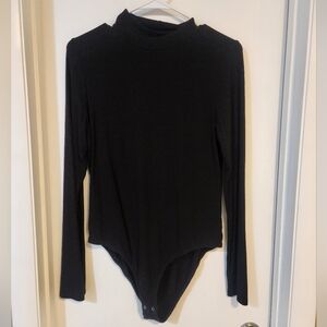 Fashion Nova Black Ribbed Mock Neck Long Sleeve Bodysuit